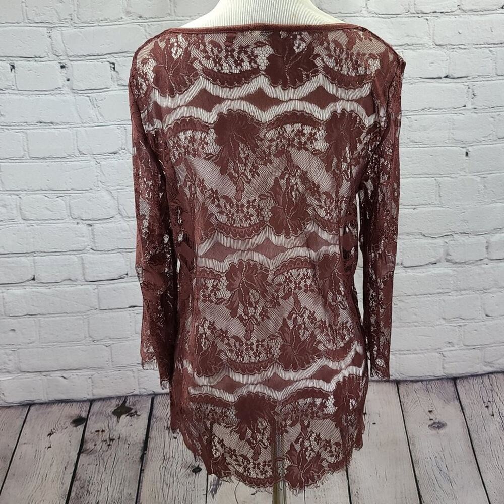 Fossil Maroon Lace top Shirt fringe bottom hem - Picture 5 of 8